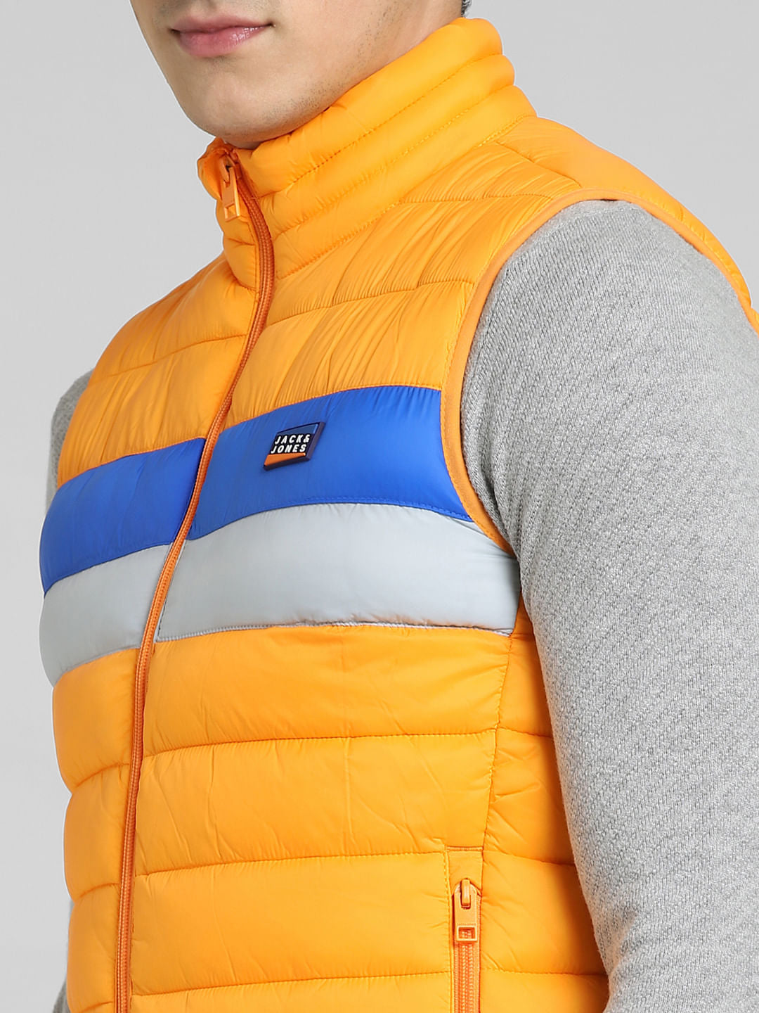 Yellow Colourblocked Puffer Vest Jacket