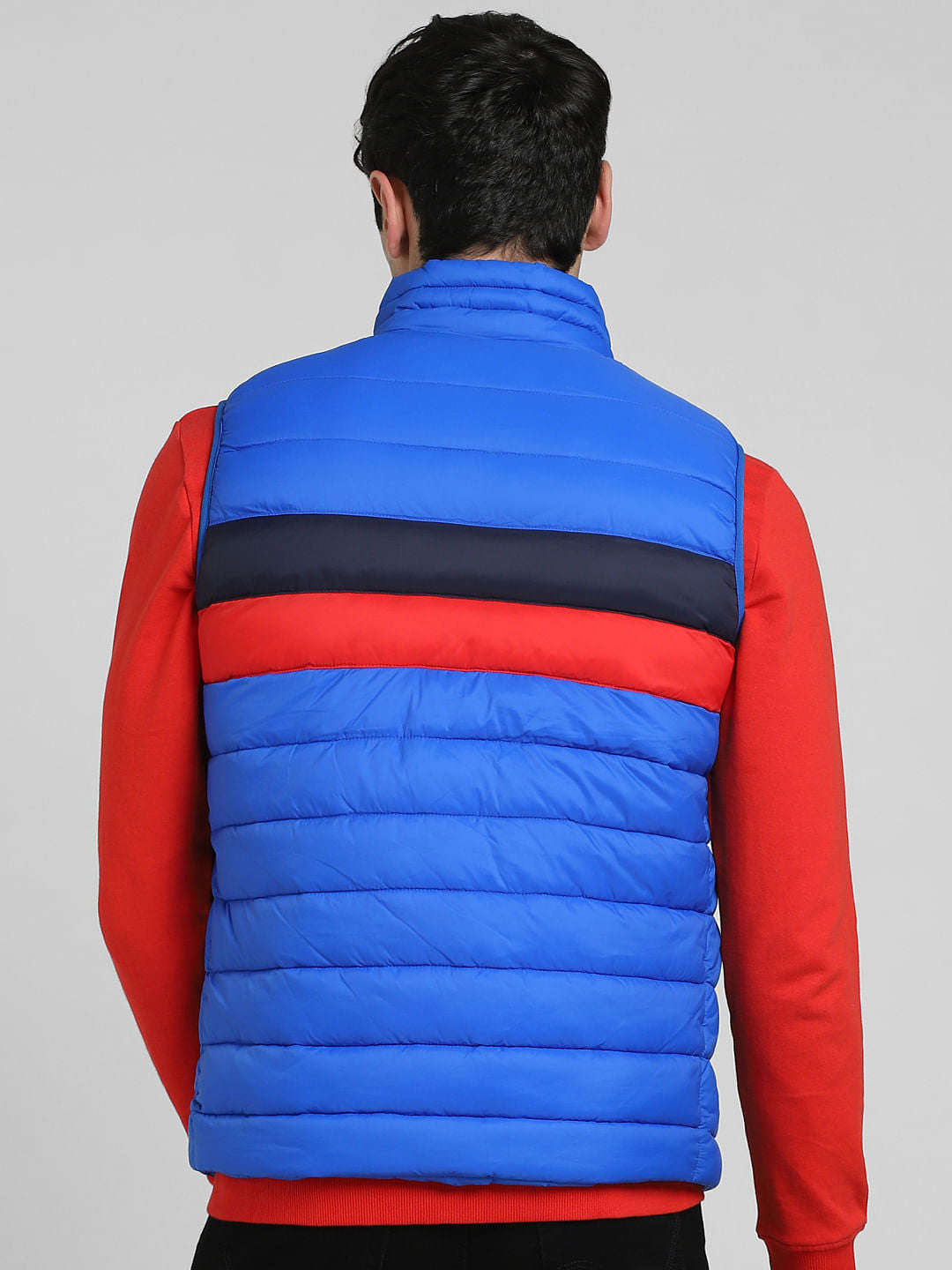 Blue Colourblocked Puffer Vest Jacket