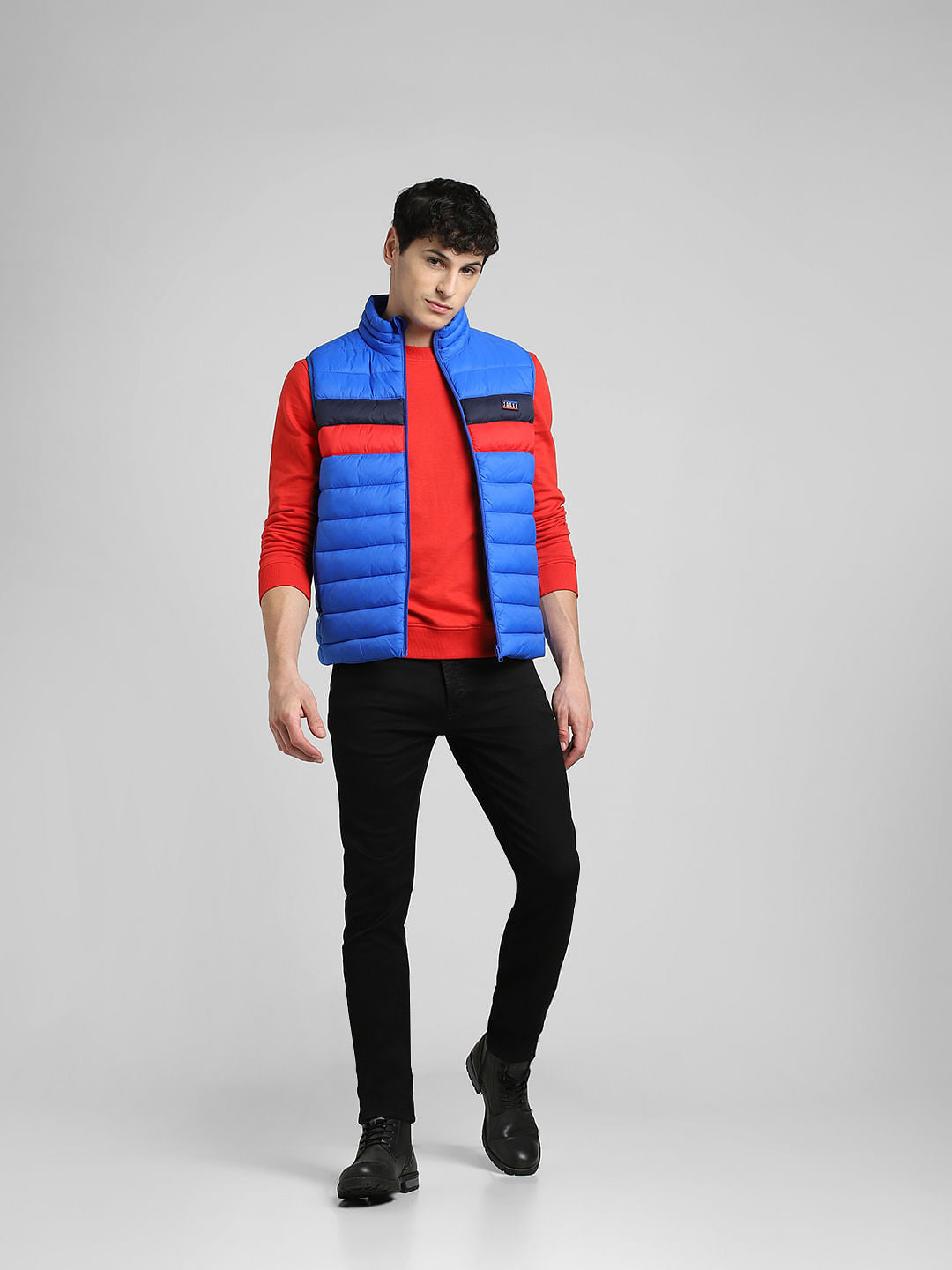 Blue Colourblocked Puffer Vest Jacket