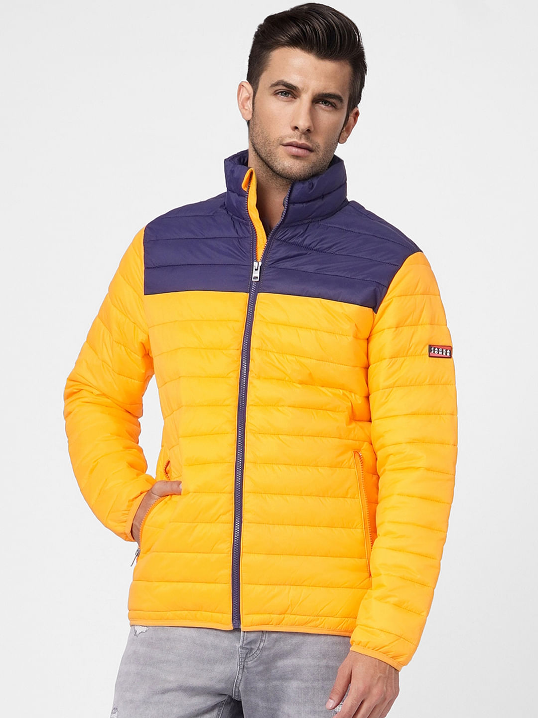Bright Orange Colourblocked Puffer Jacket