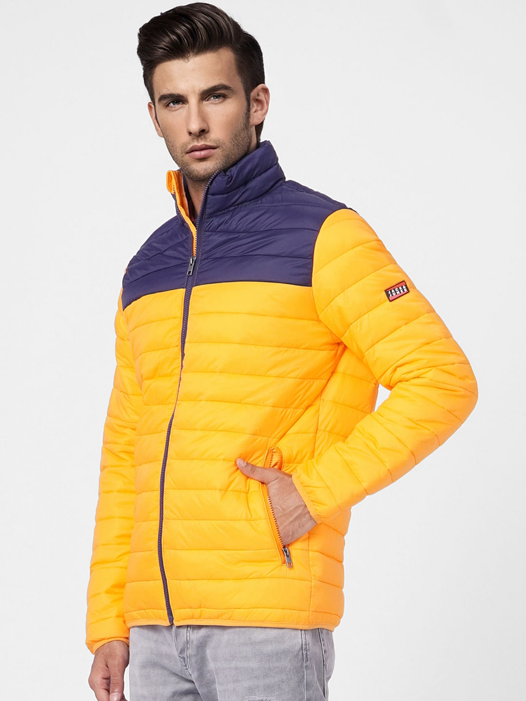 Bright Orange Colourblocked Puffer Jacket