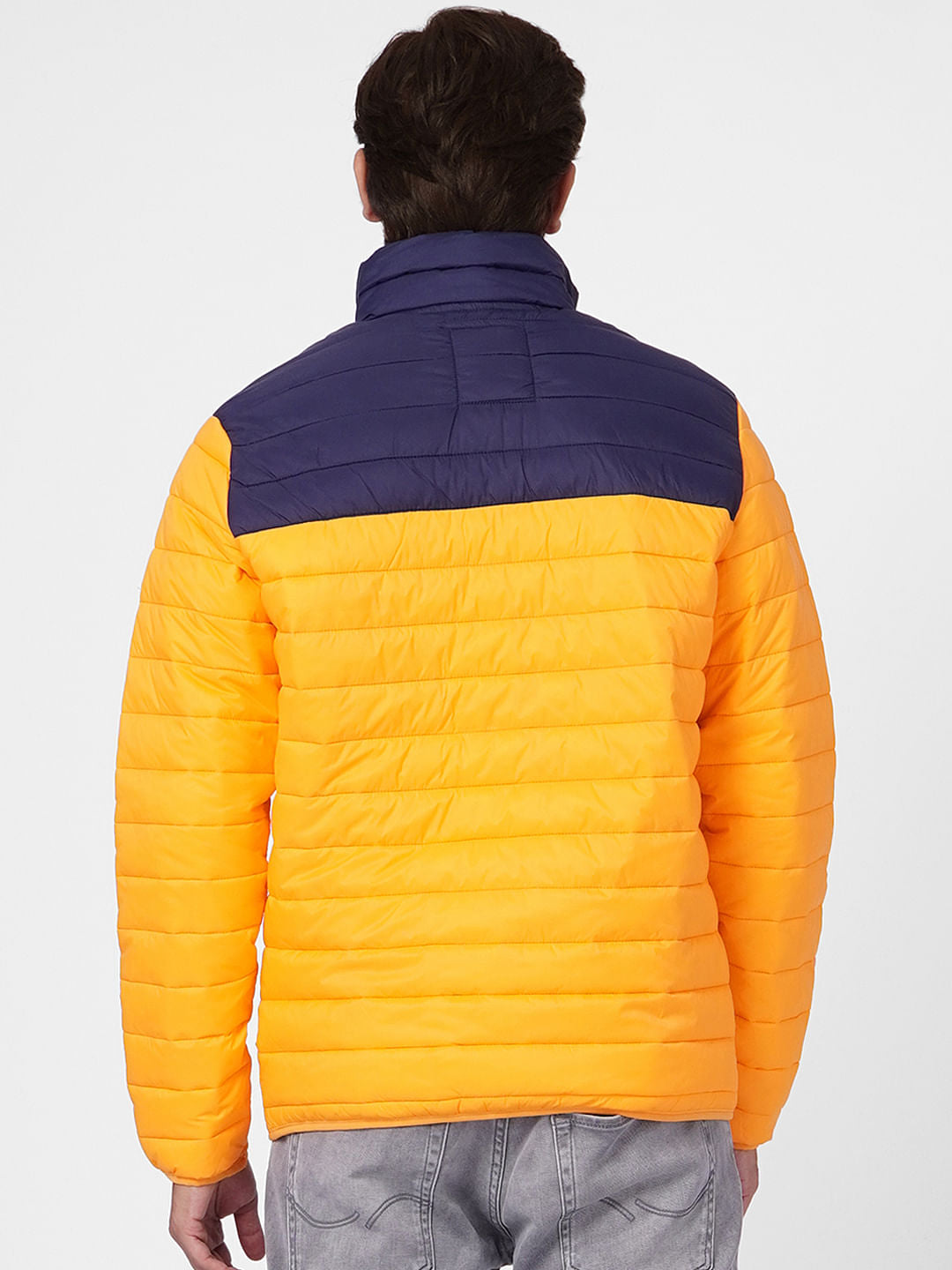 Bright Orange Colourblocked Puffer Jacket