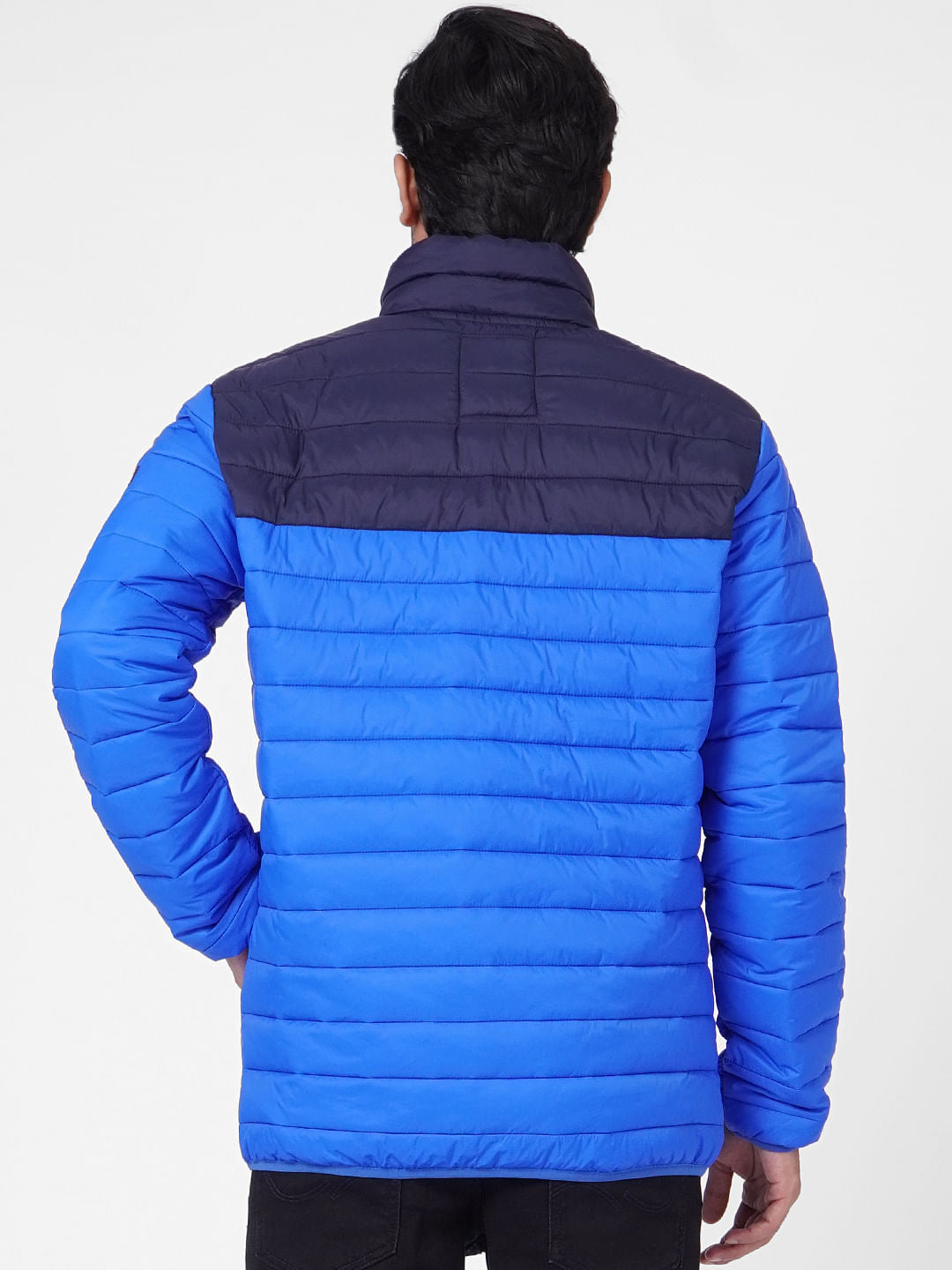 Blue Colourblocked Puffer Jacket