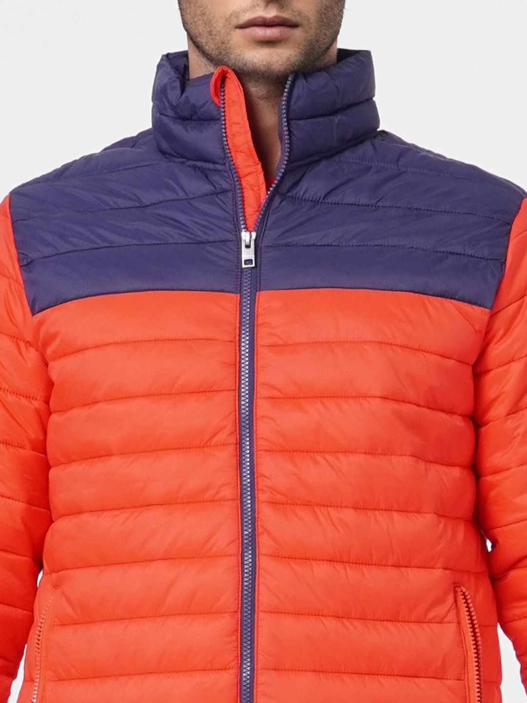 Red Colourblocked Puffer Jacket