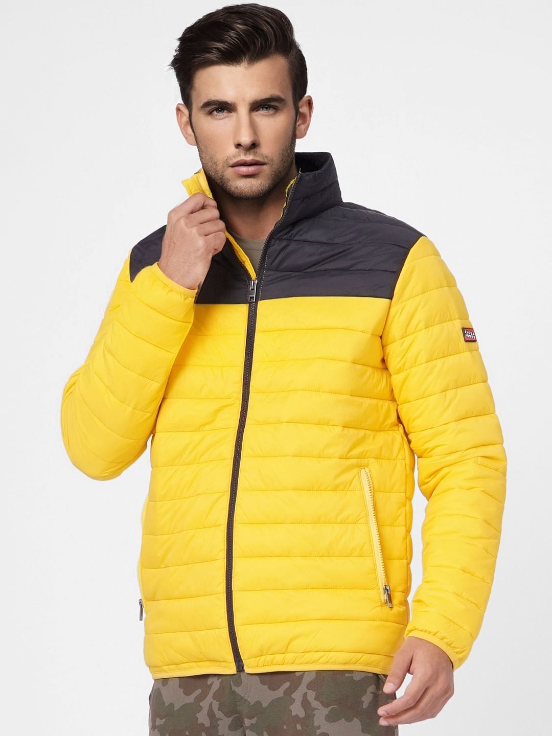 Yellow Colourblocked Puffer Jacket