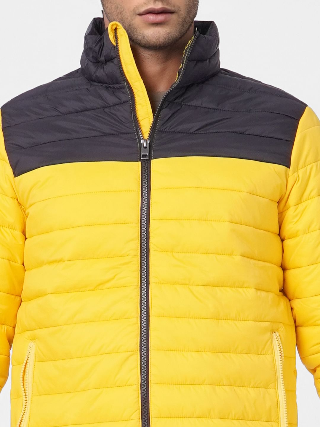 Yellow Colourblocked Puffer Jacket