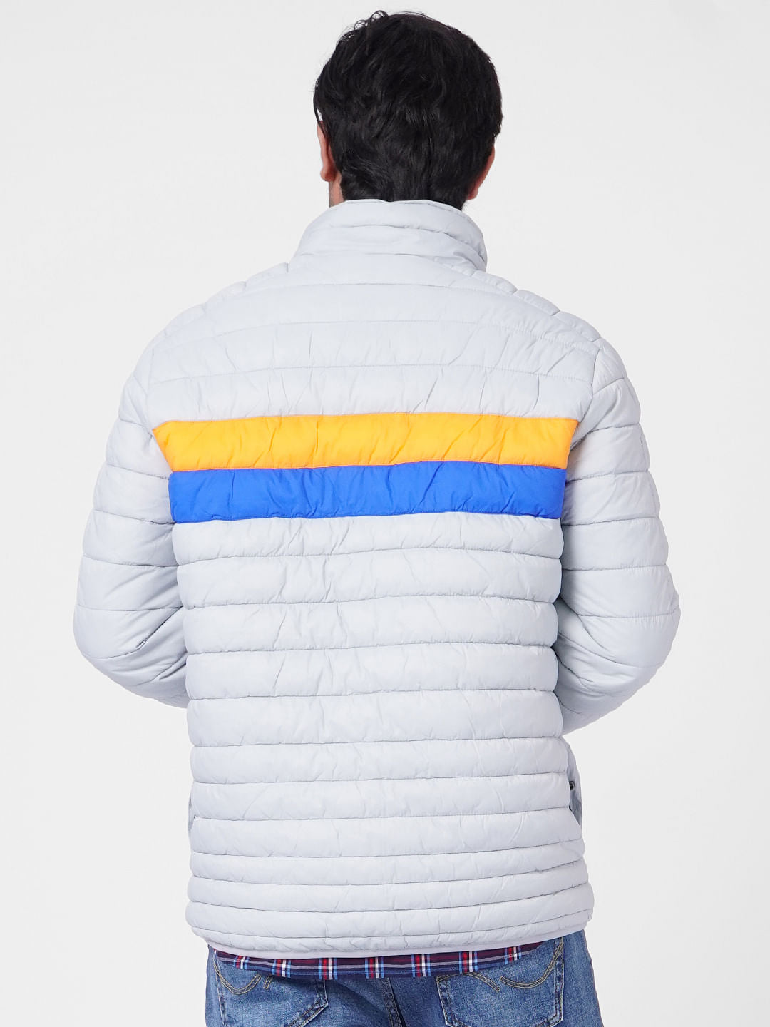 Grey Colourblocked Puffer Jacket