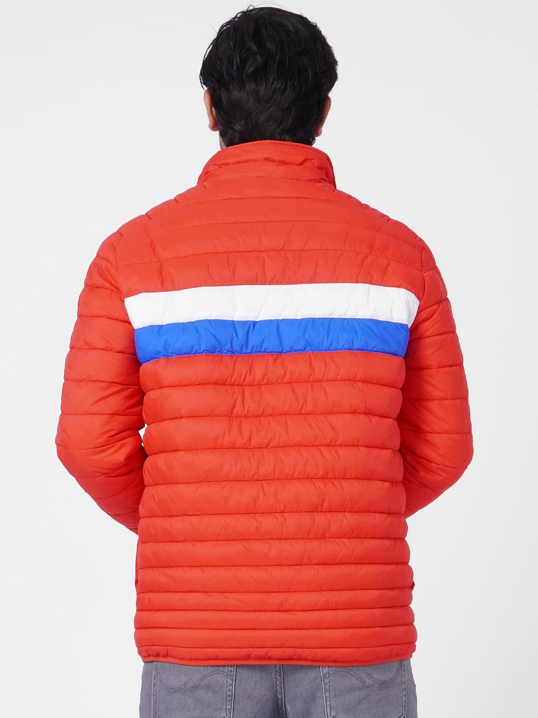 Red Colourblocked Puffer Jacket