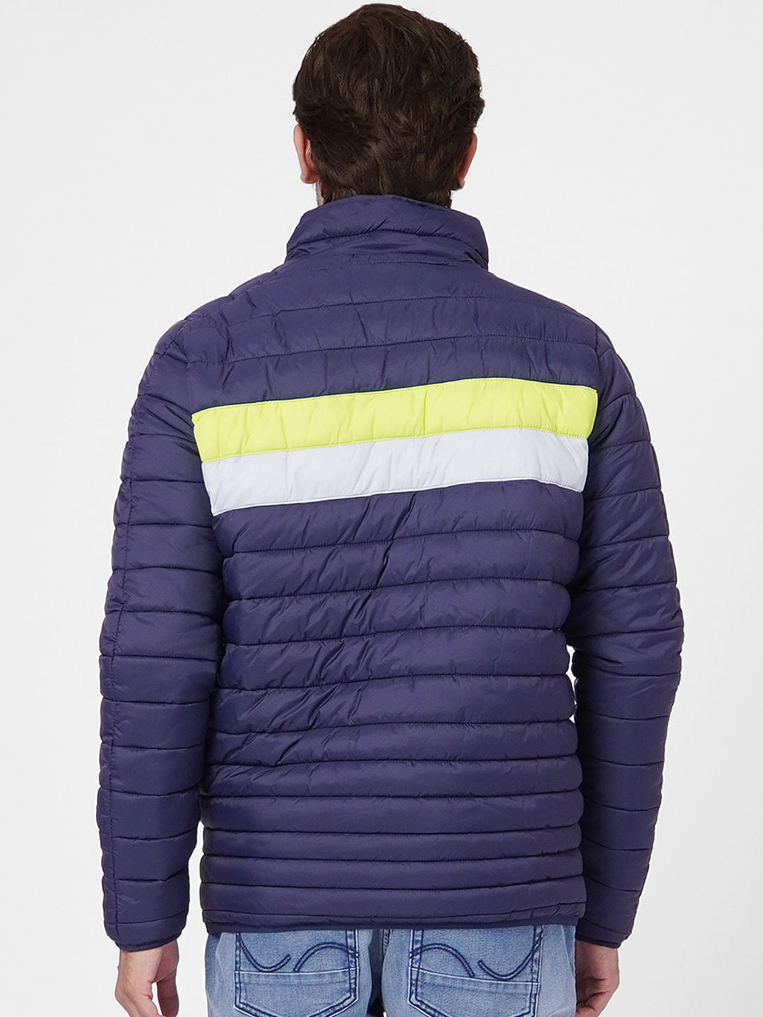 Blue Colourblocked Puffer Jacket