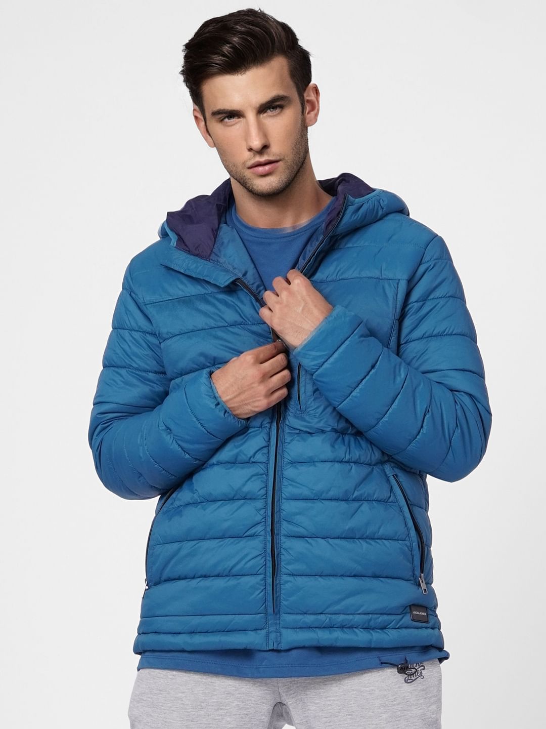 Blue Hooded Puffer Jacket