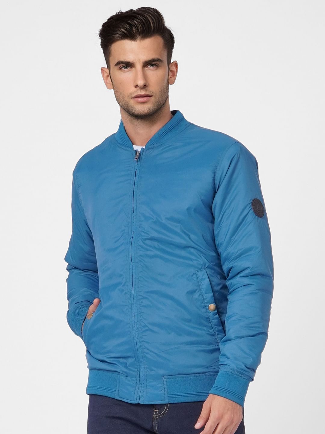 Blue Zip Up Bomber Jacket