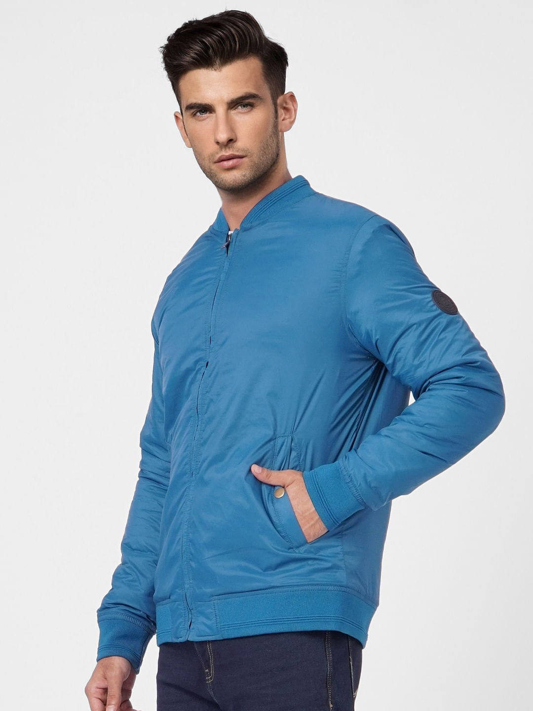 Blue Zip Up Bomber Jacket