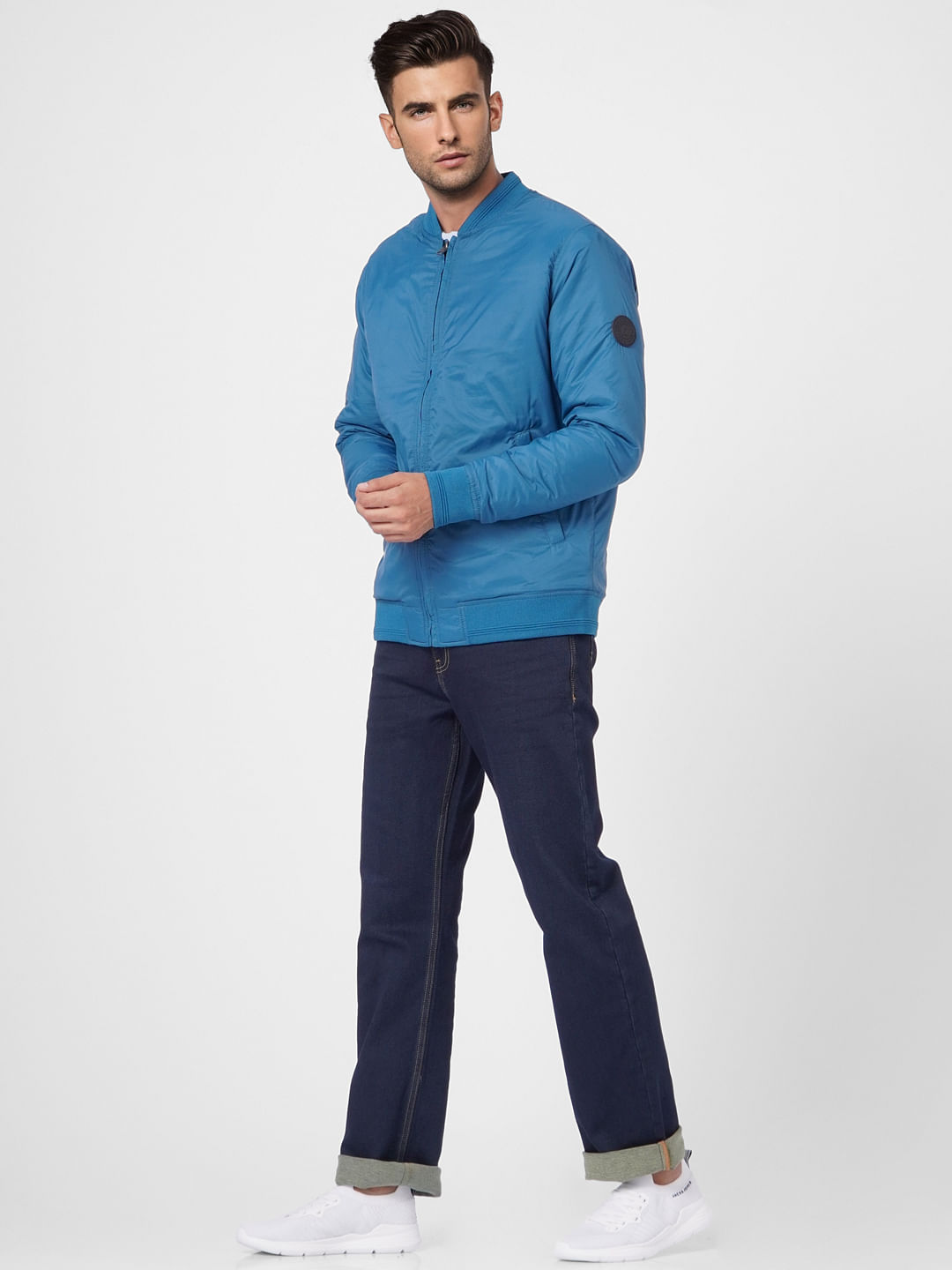Blue Zip Up Bomber Jacket
