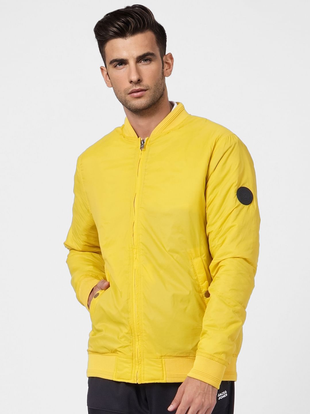 Yellow Zip Up Bomber Jacket