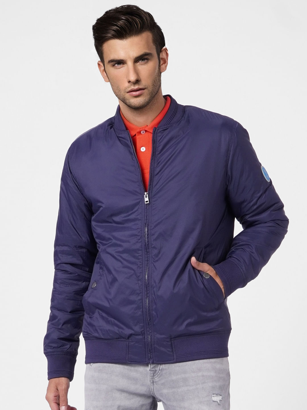 Blue Zip Up Bomber Jacket