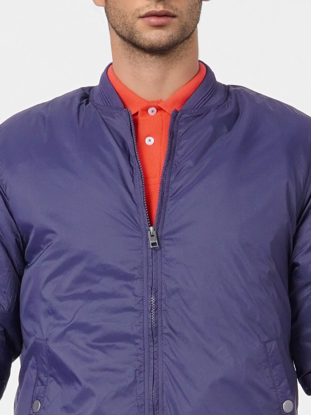 Blue Zip Up Bomber Jacket