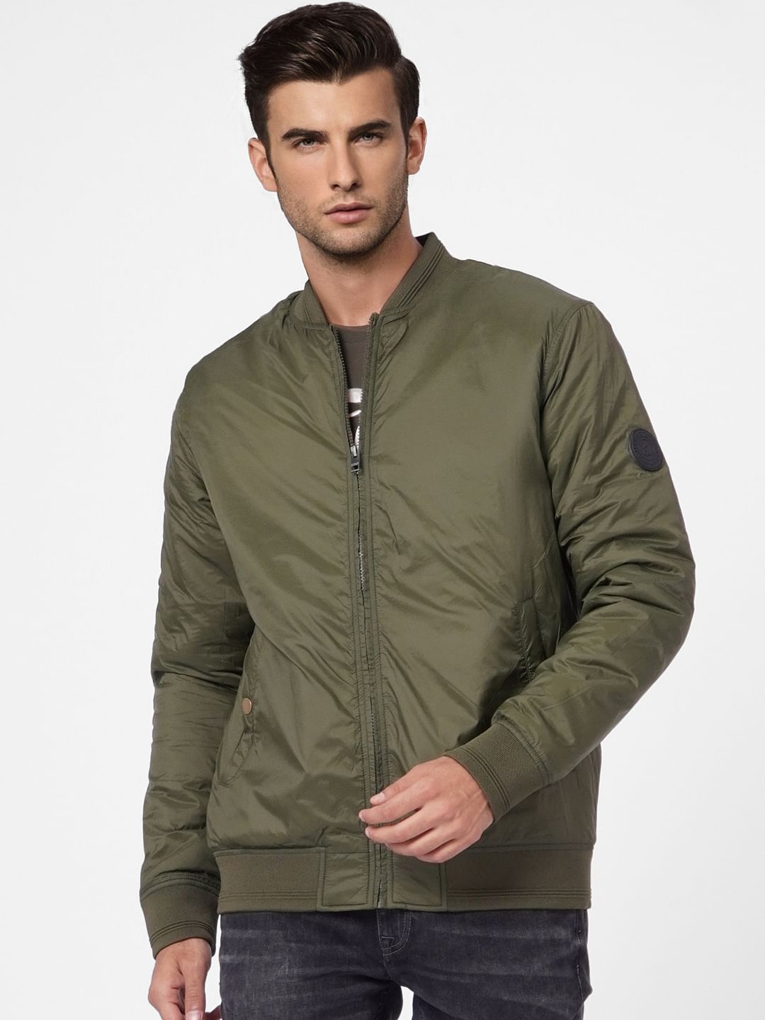 Green Zip Up Bomber Jacket