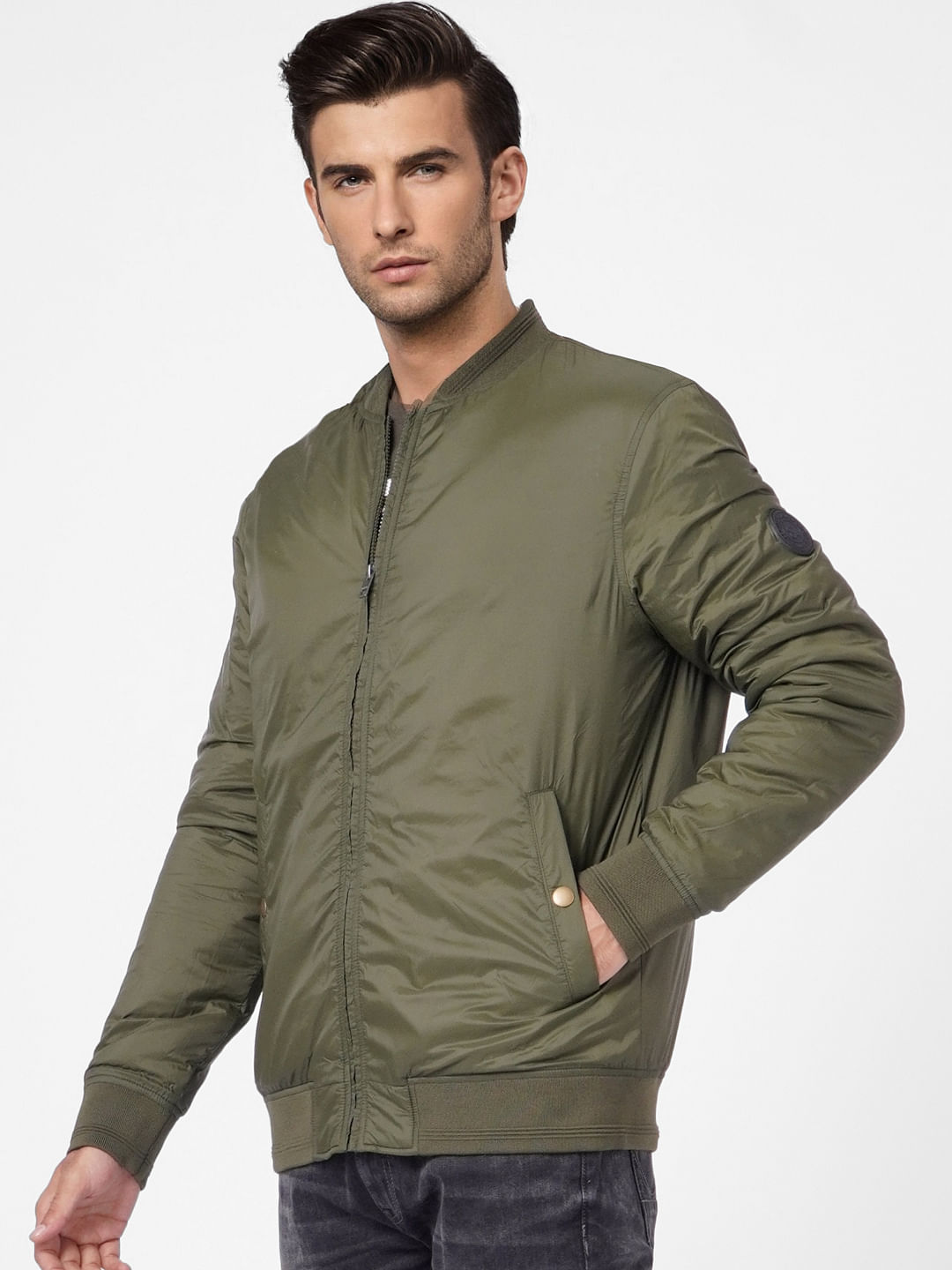 Green Zip Up Bomber Jacket