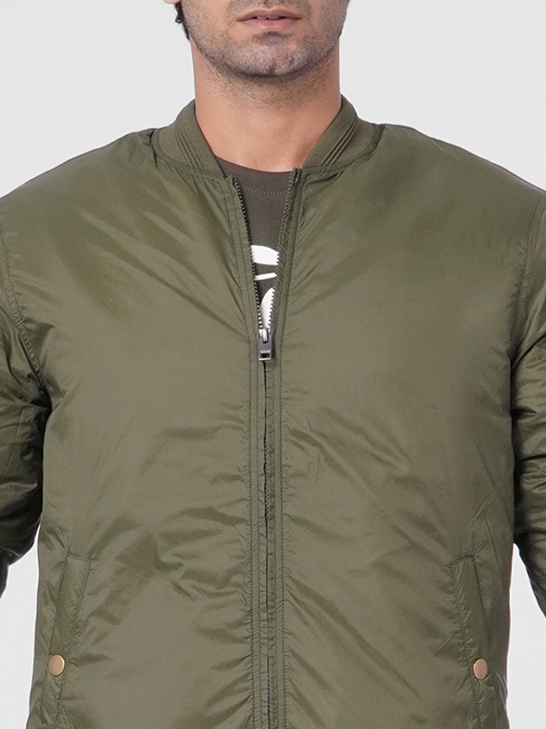 Green Zip Up Bomber Jacket