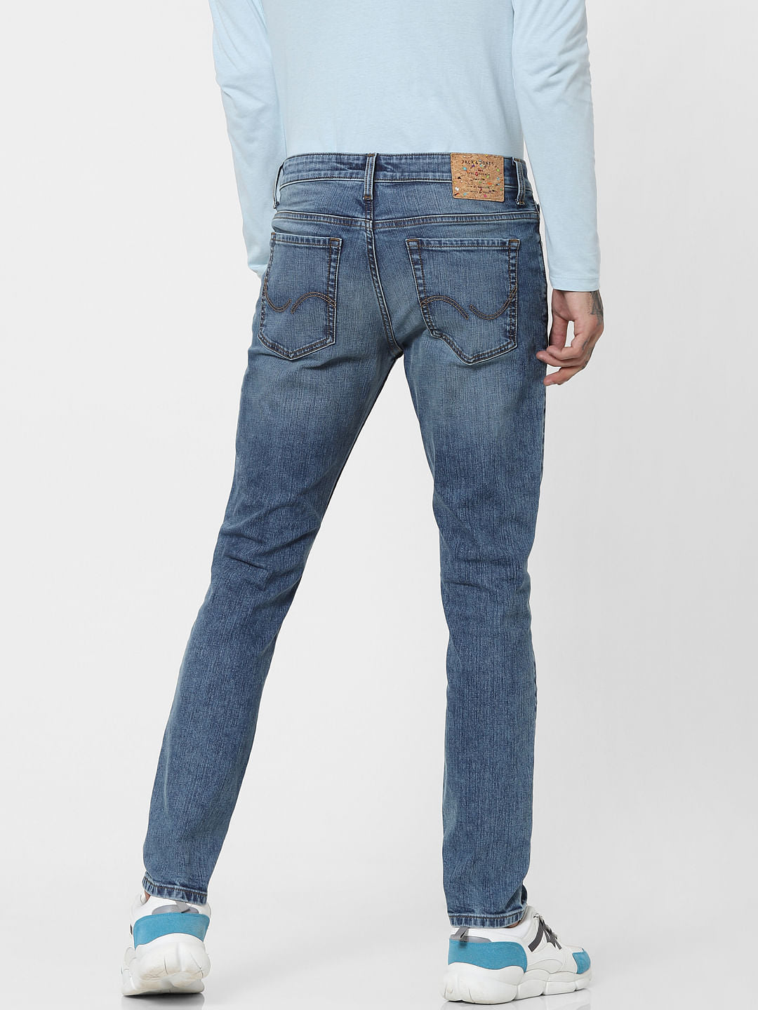Light Blue Mid Rise Retro Washed Skinny Jeans