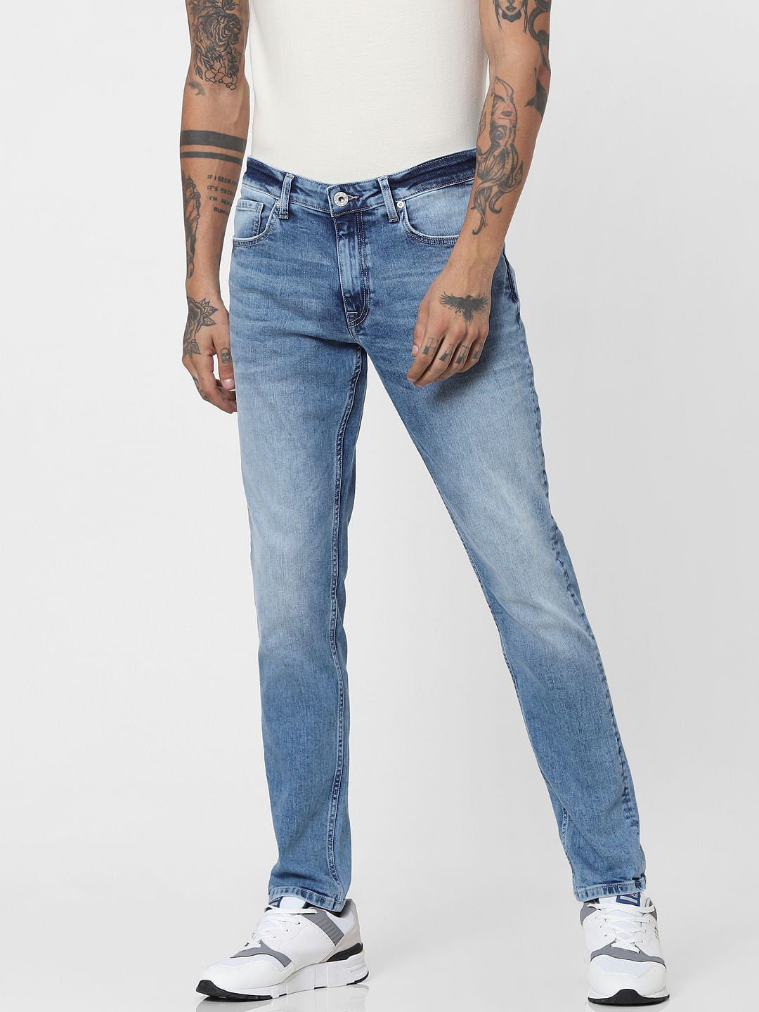 Light Blue Mid Rise Washed Slim Jeans