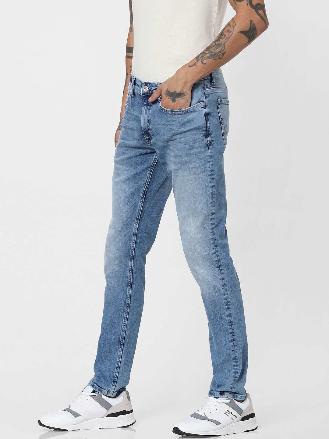 Light Blue Mid Rise Washed Slim Jeans