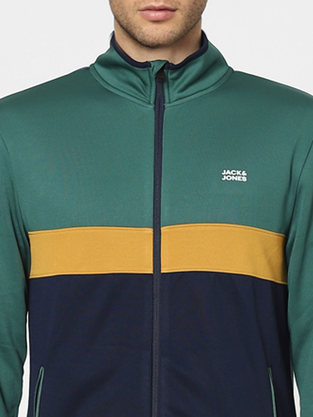 Green Colourblocked Track Jacket