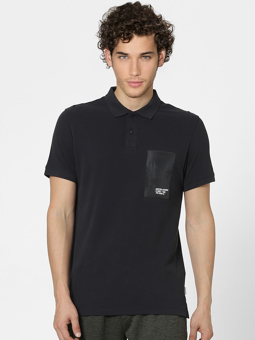 Black Patch Pocket Polo Neck T-shirt