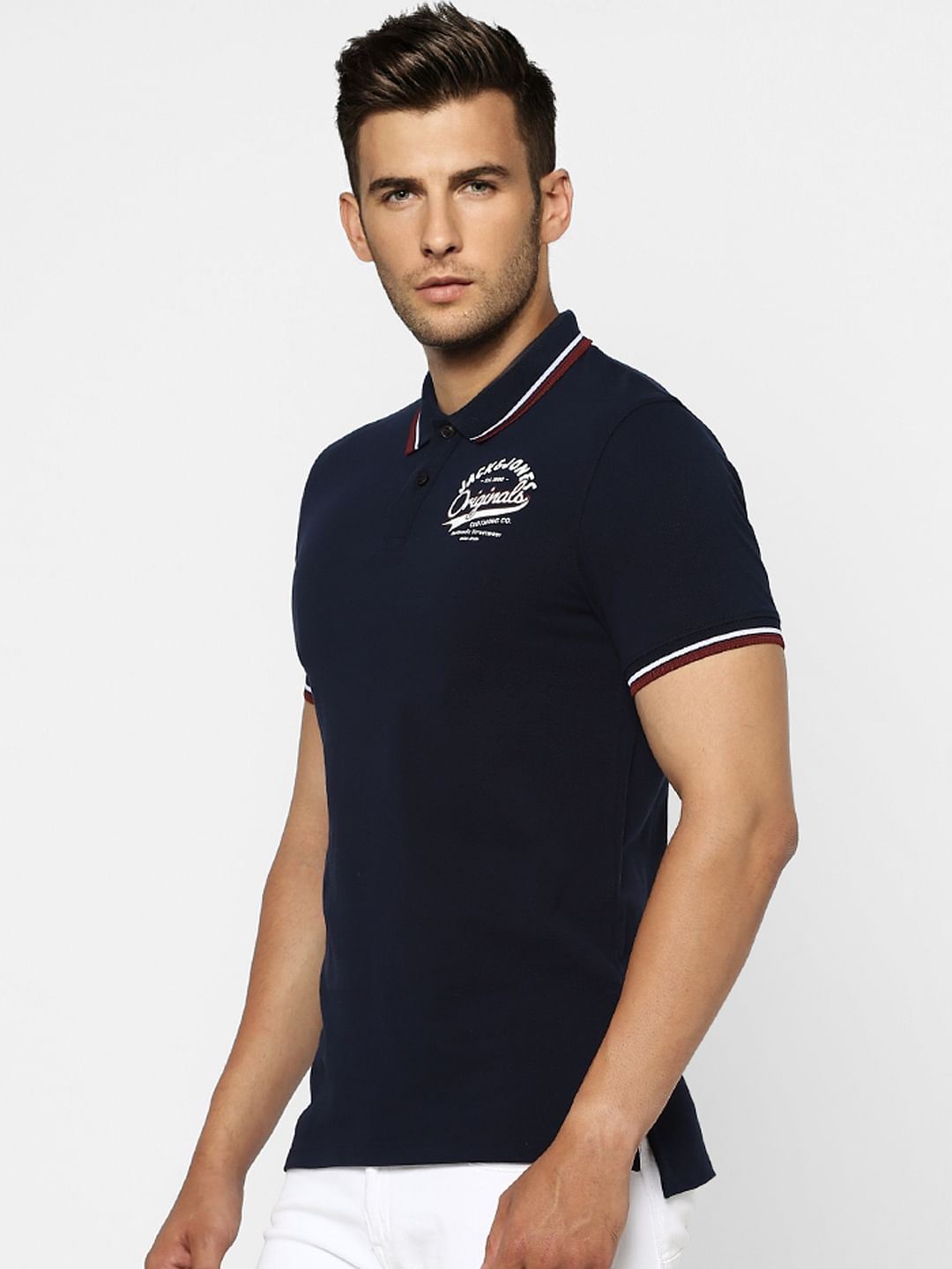 Blue Contrast Tipping Polo Neck T-shirt