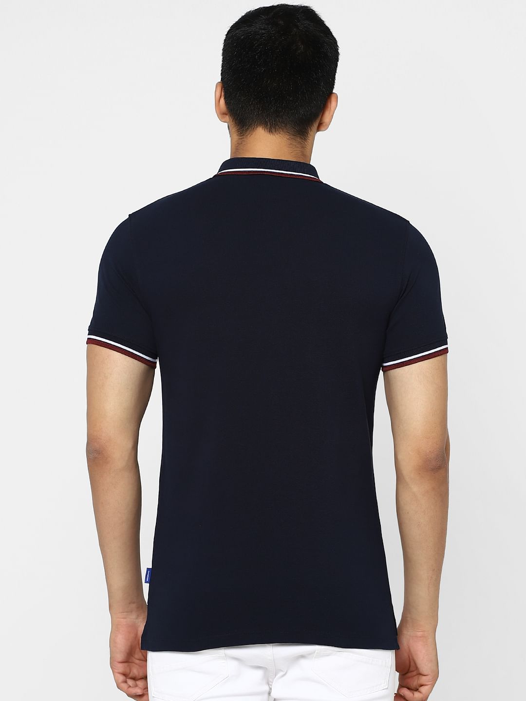 Blue Contrast Tipping Polo Neck T-shirt