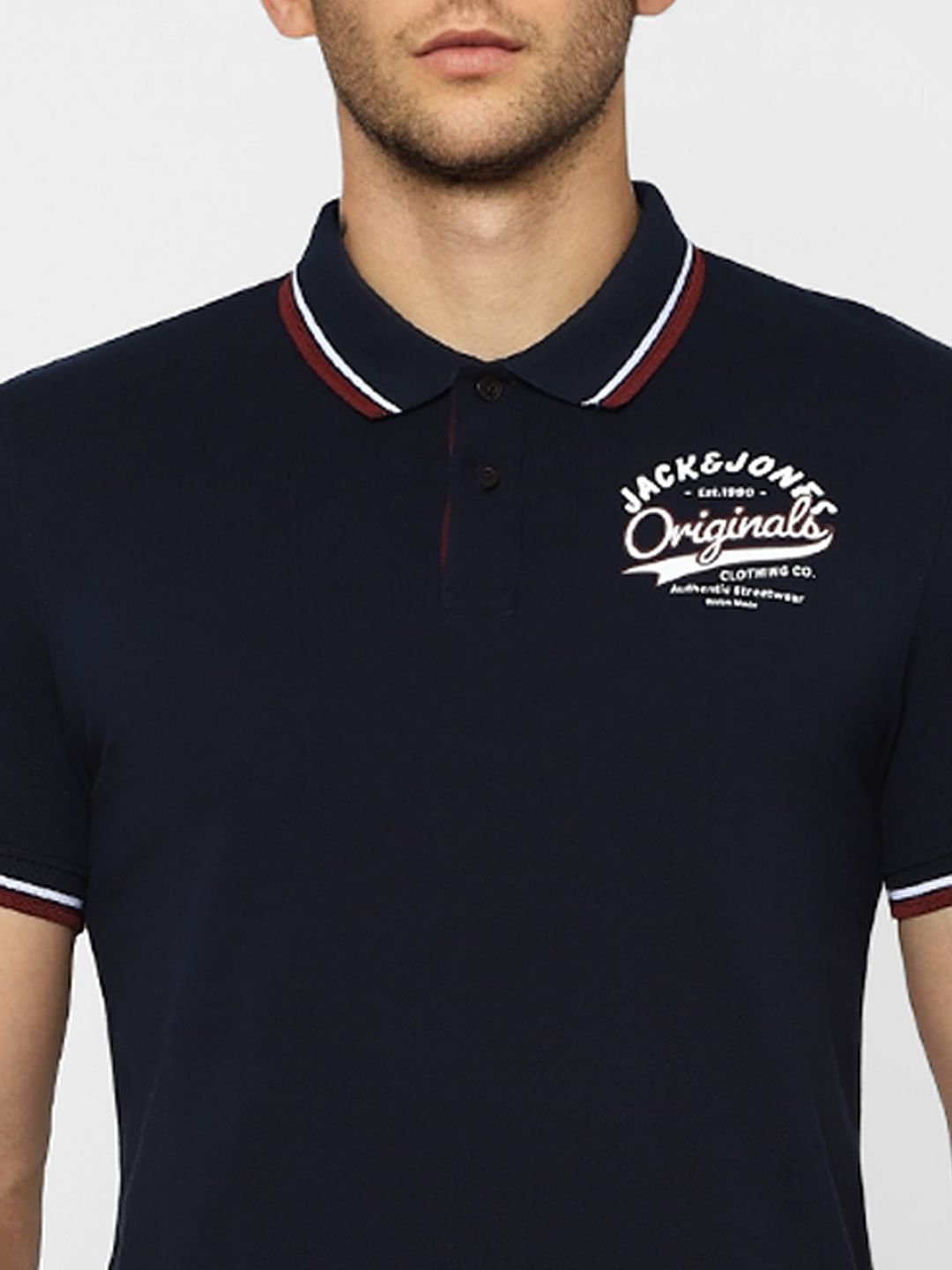 Blue Contrast Tipping Polo Neck T-shirt
