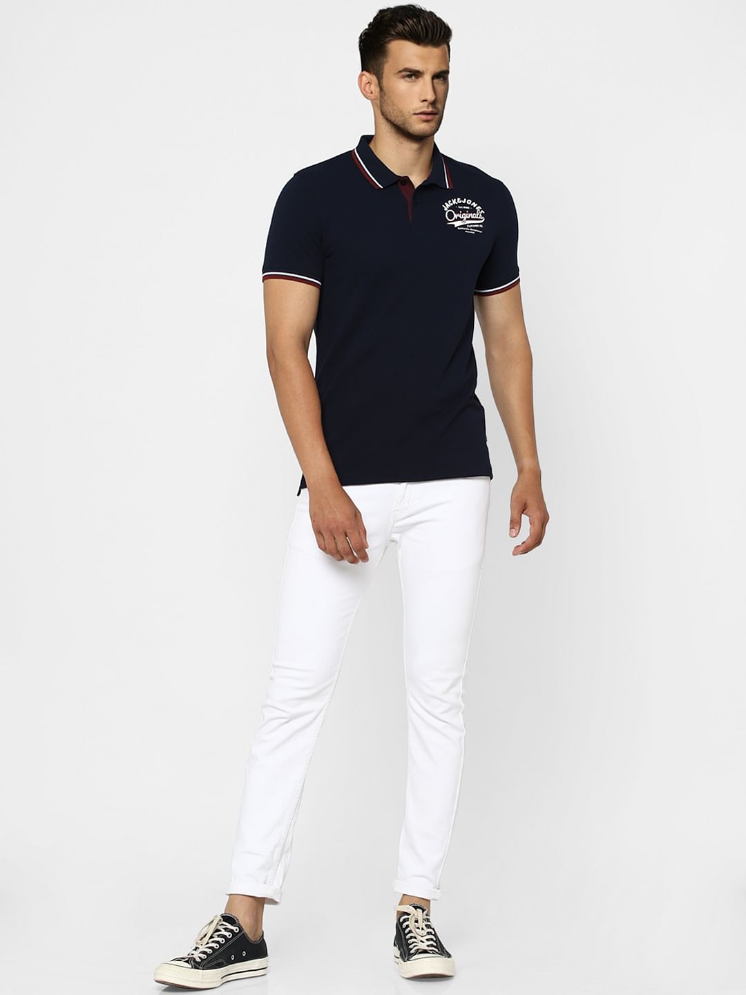 Blue Contrast Tipping Polo Neck T-shirt
