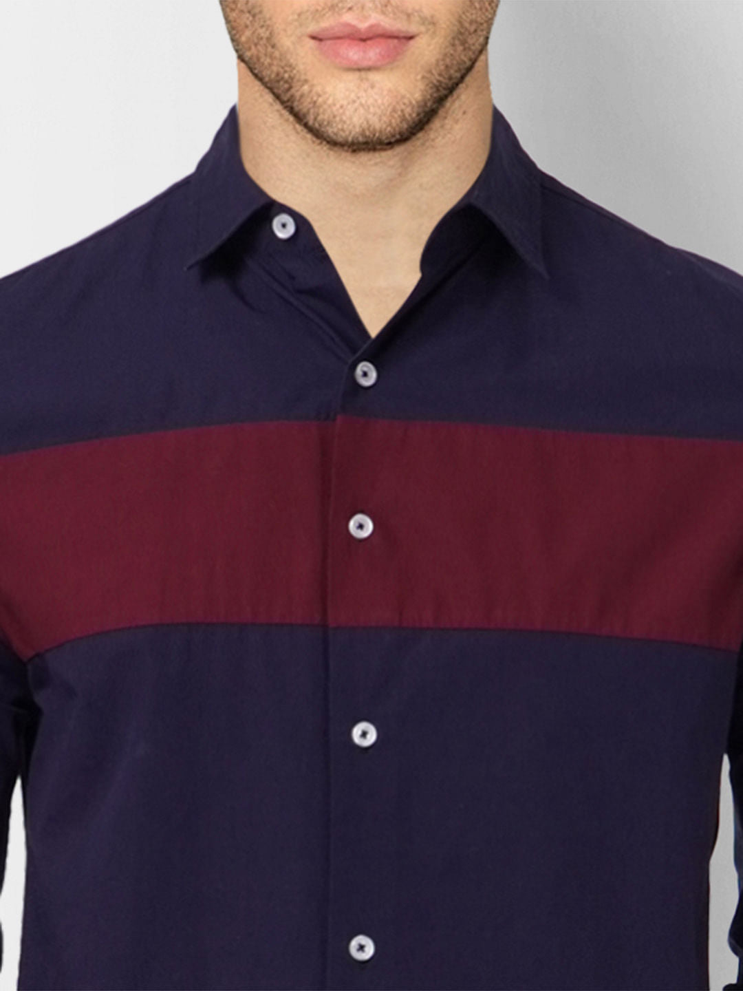 Blue Colourblocked Full Sleeves Shirt