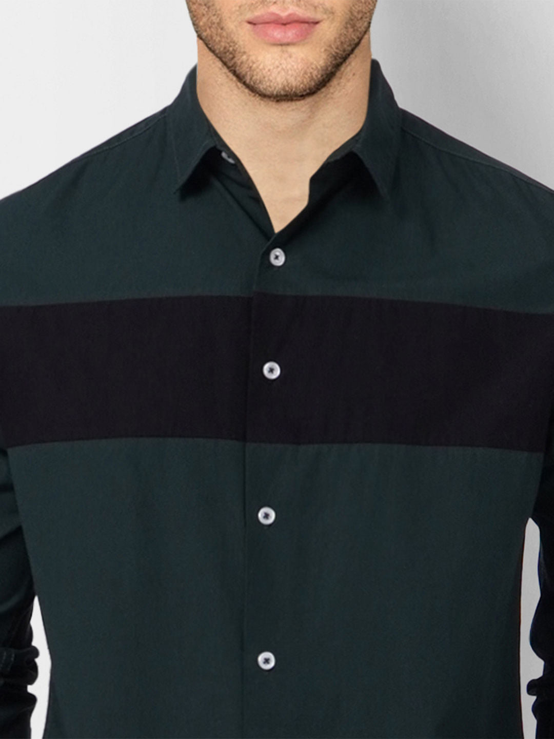Green Colourblocked Full Sleeves Shirt