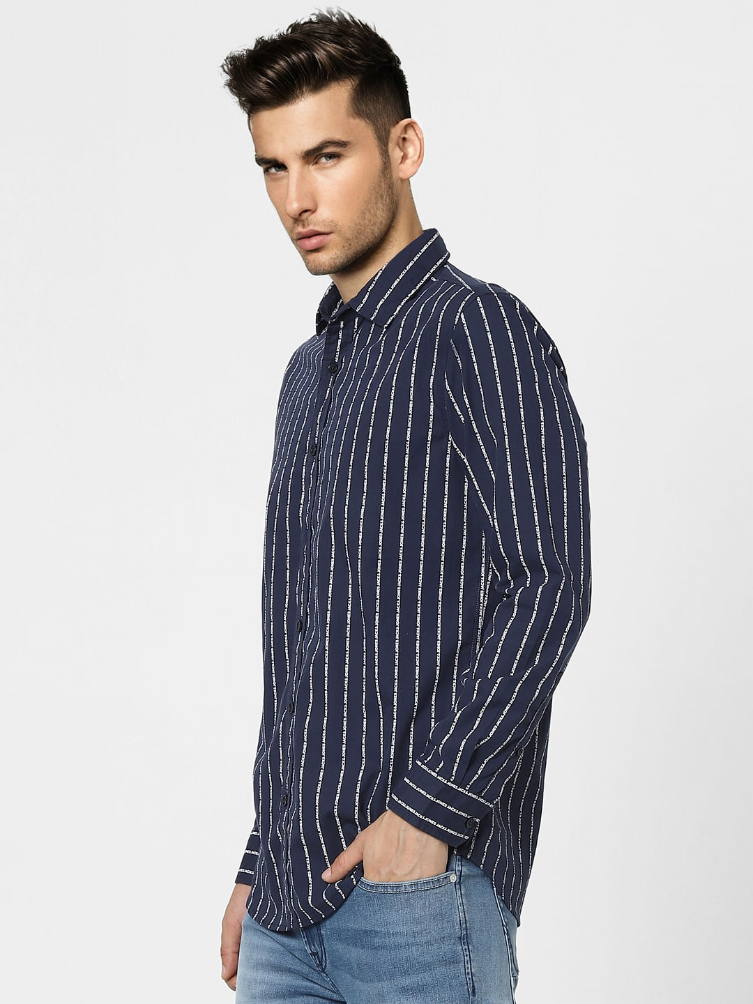 Blue Full Sleeves Striped Shirt