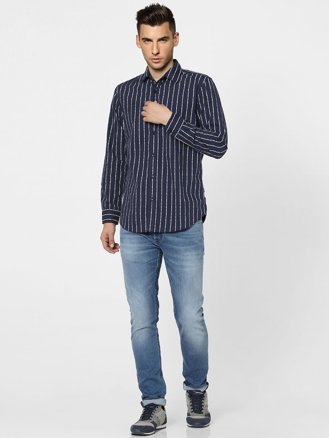 Blue Full Sleeves Striped Shirt