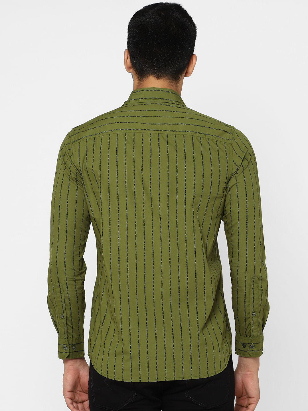 Green Striped Full Sleeves Shirt