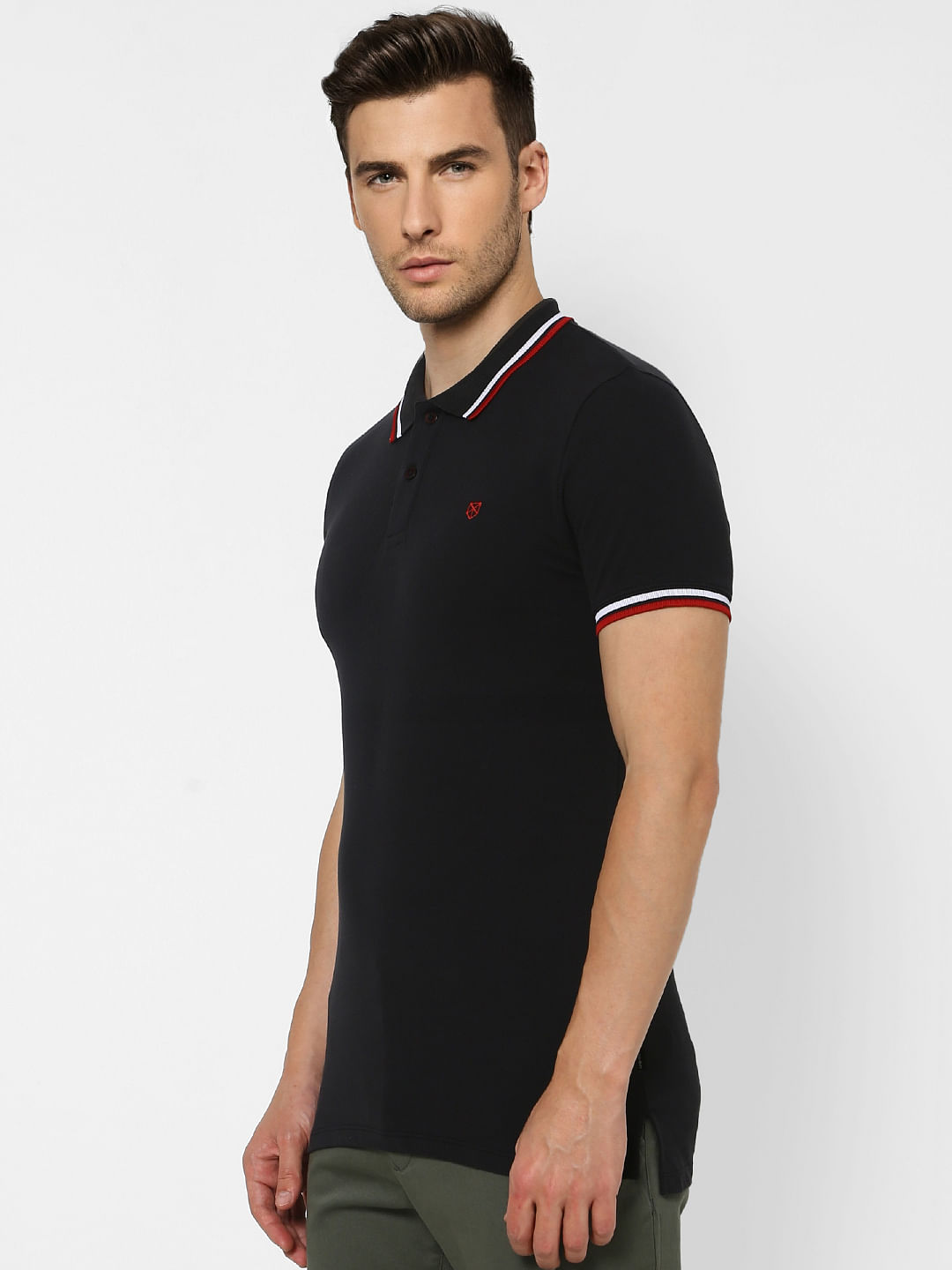 Black Contrast Tipping Polo Neck T-shirt