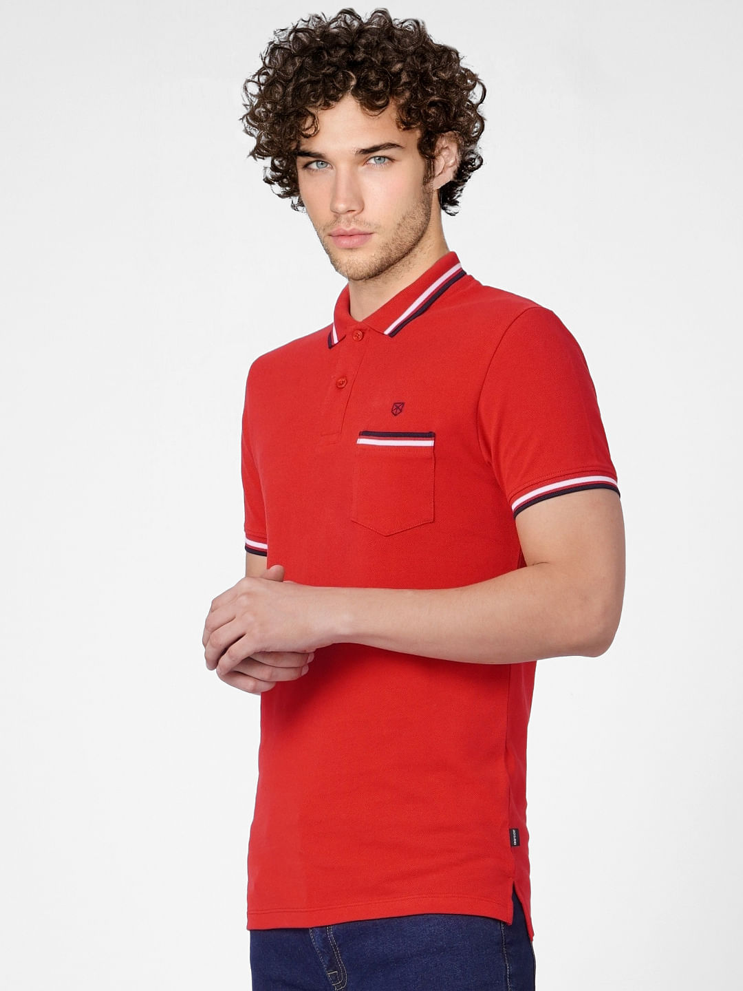 Red Contrast Tipping Polo T-shirt