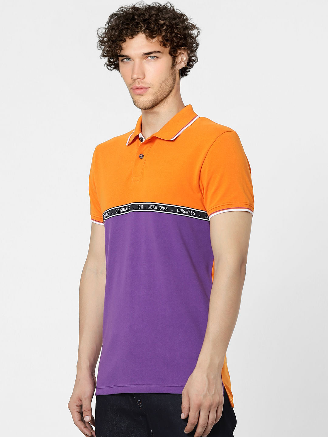 Orange Colourblocked Polo Neck T-shirt