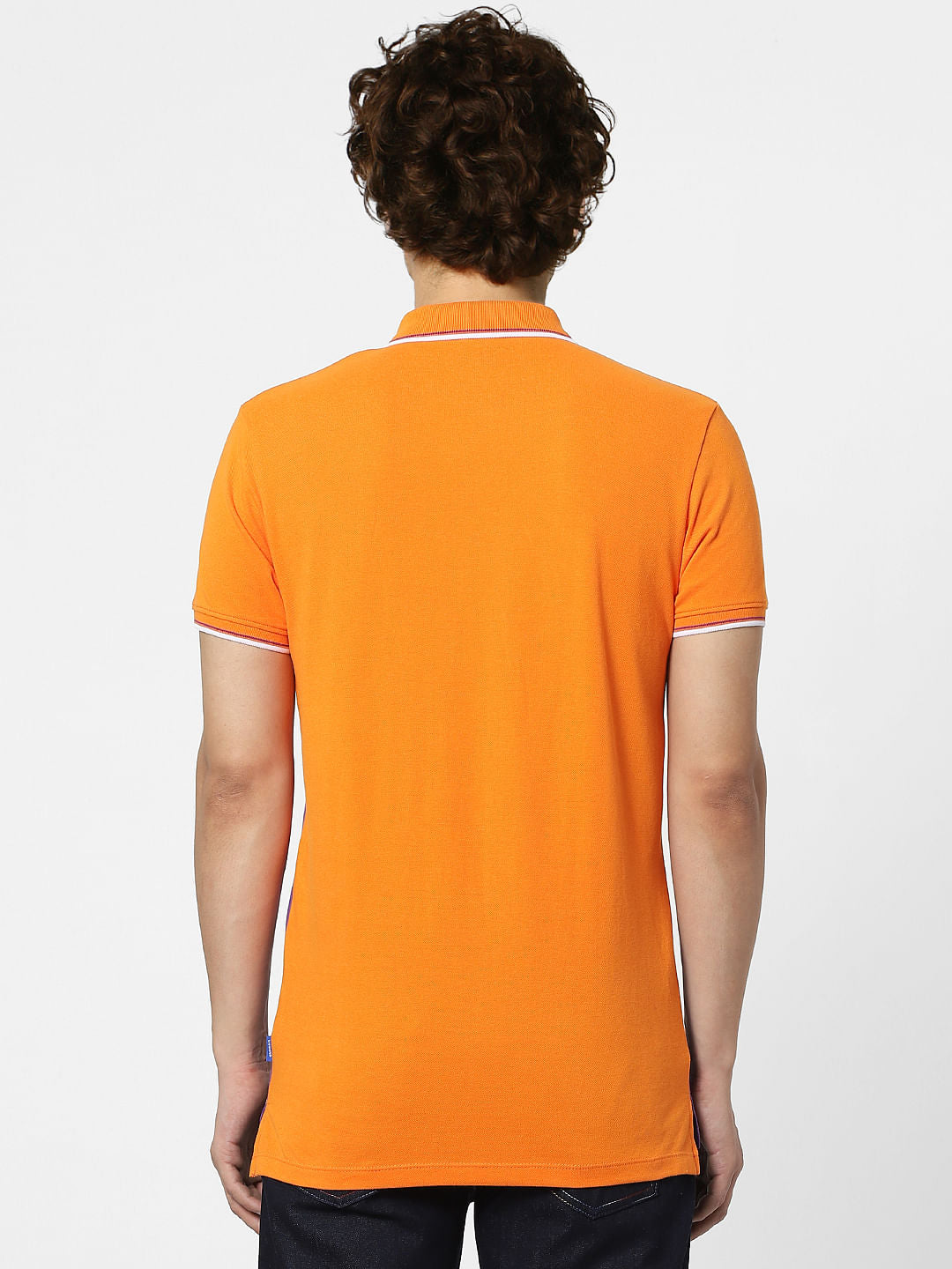 Orange Colourblocked Polo Neck T-shirt