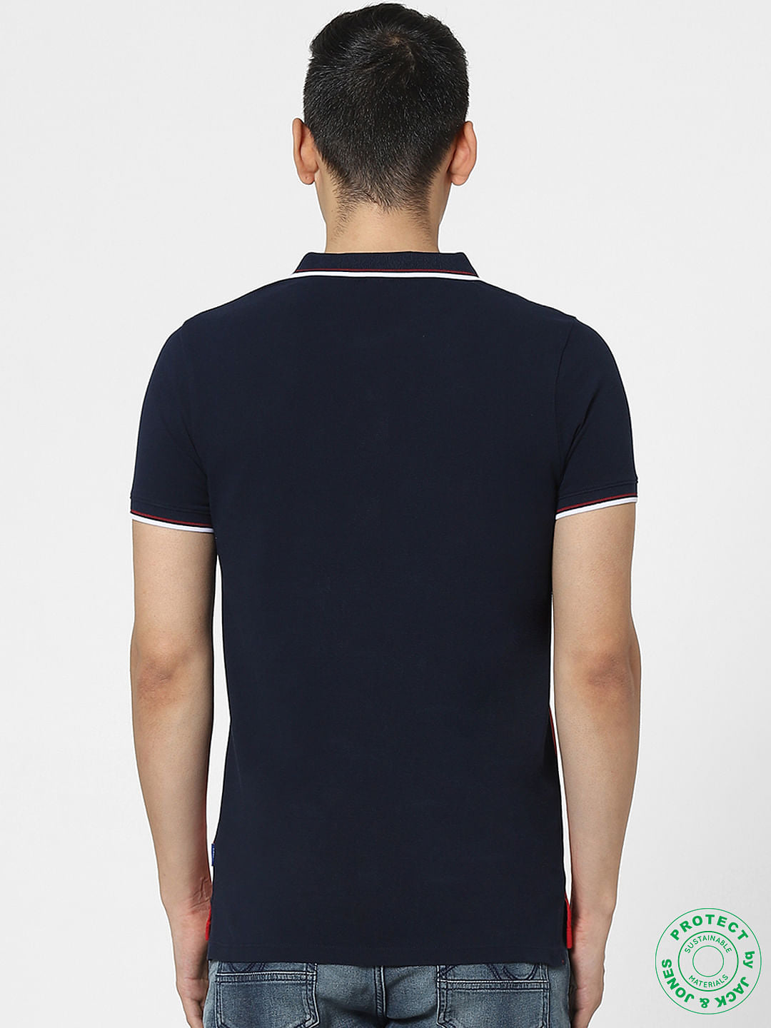 Blue & Red Colourblocked Polo T-shirt