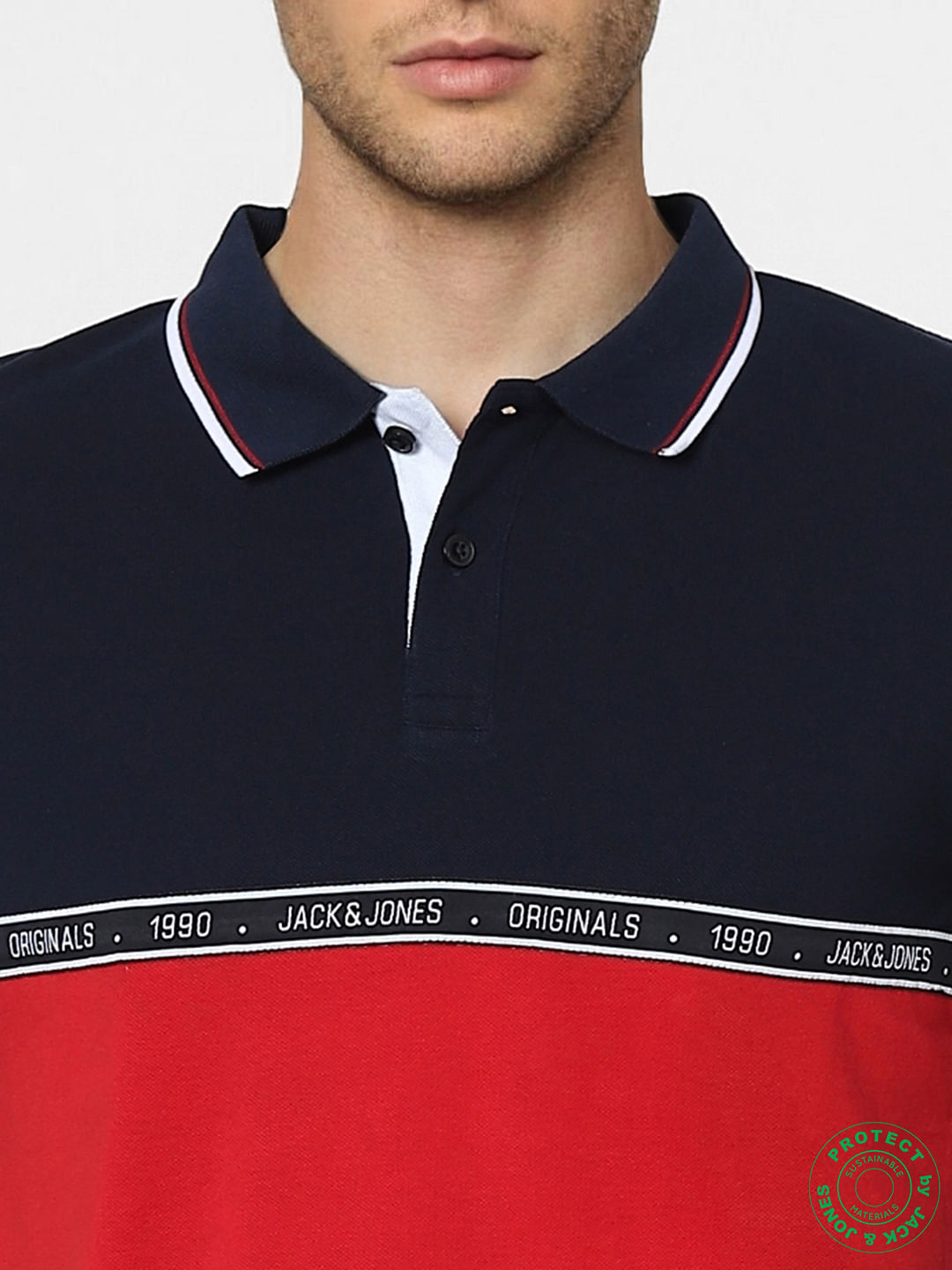 Blue & Red Colourblocked Polo T-shirt