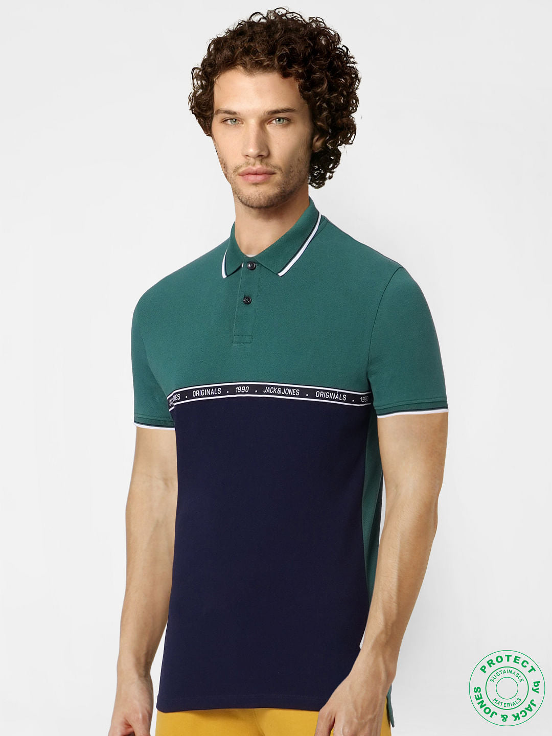 Green Colourblocked Polo Neck T-shirt