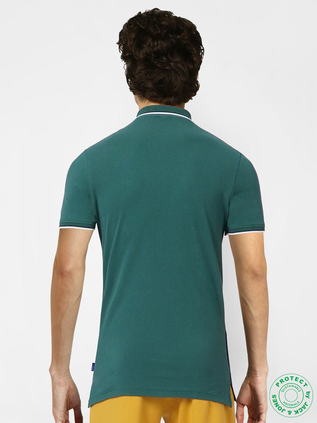 Green Colourblocked Polo Neck T-shirt