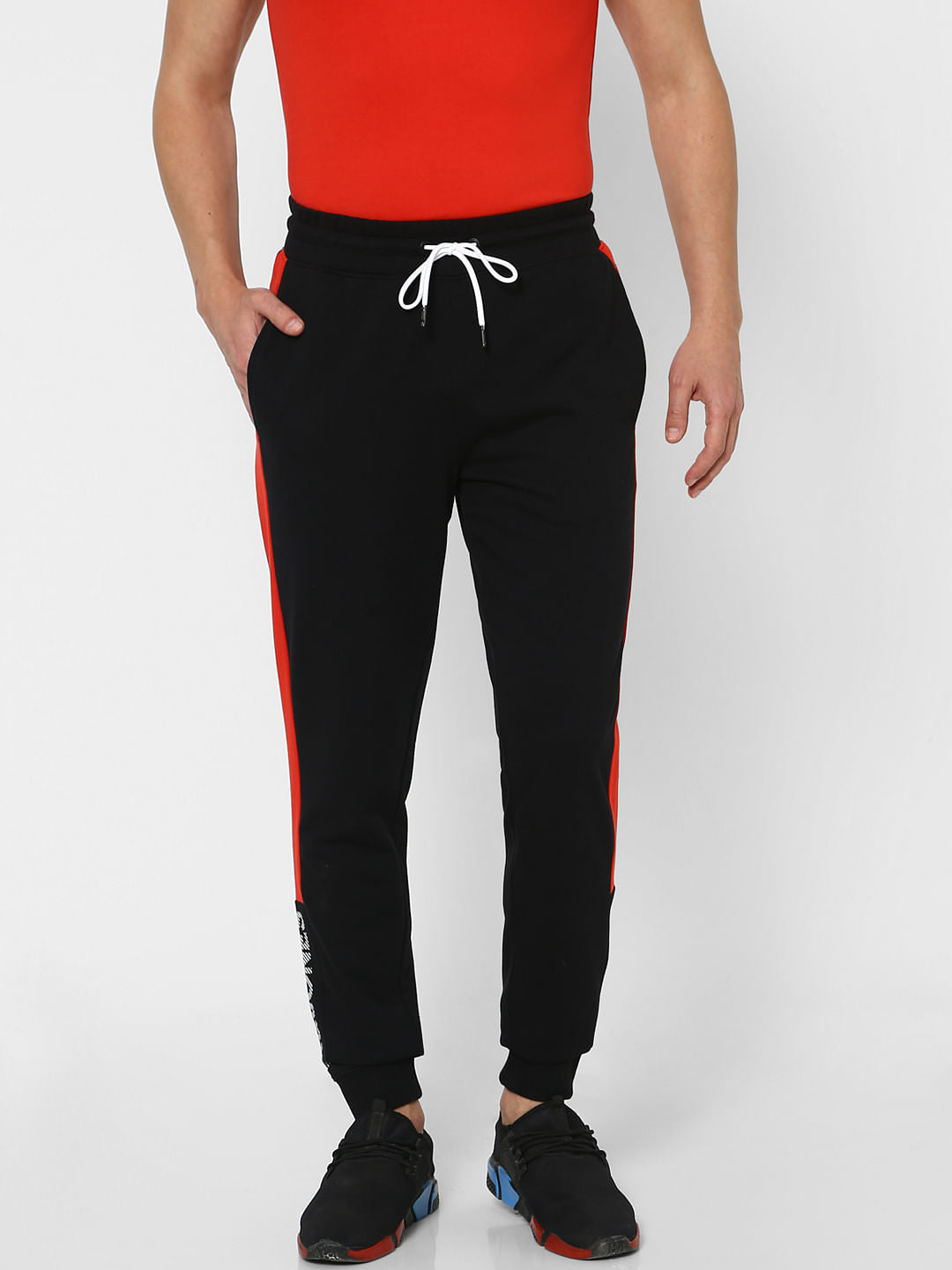 Black Tape Detail High Rise Sweatpants