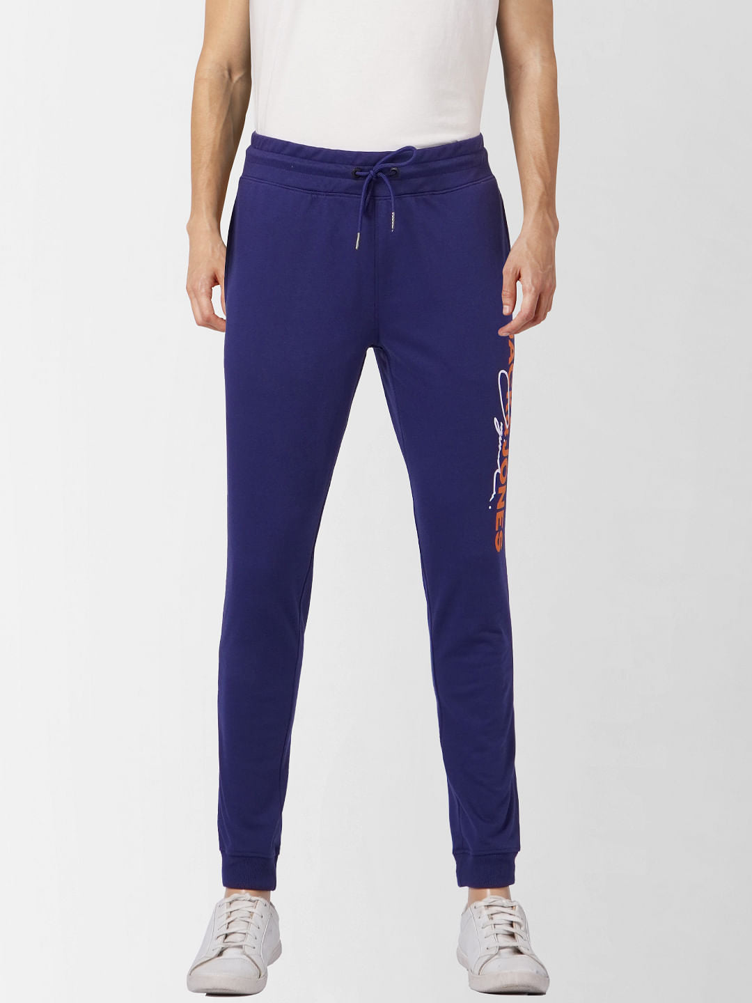Blue High Rise Logo Print Sweatpants