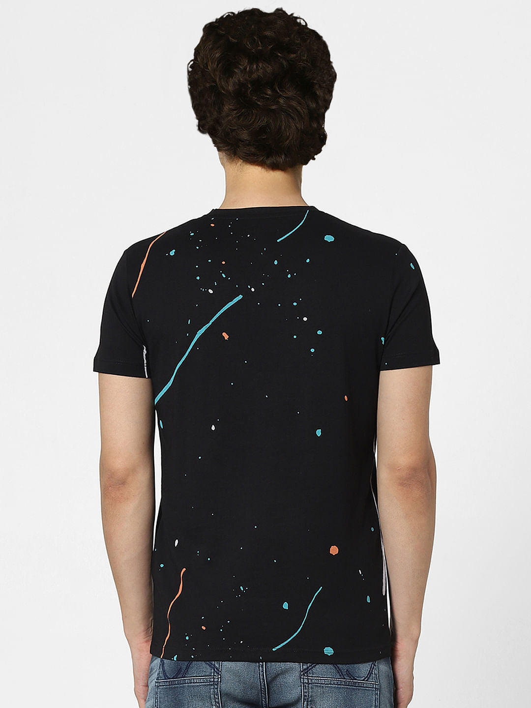 Black Splash Print Crew Neck T-shirt