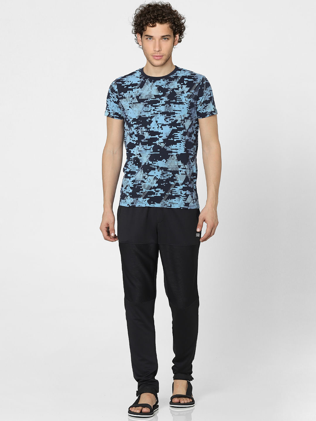 Blue Abstract Print Crew Neck T-shirt
