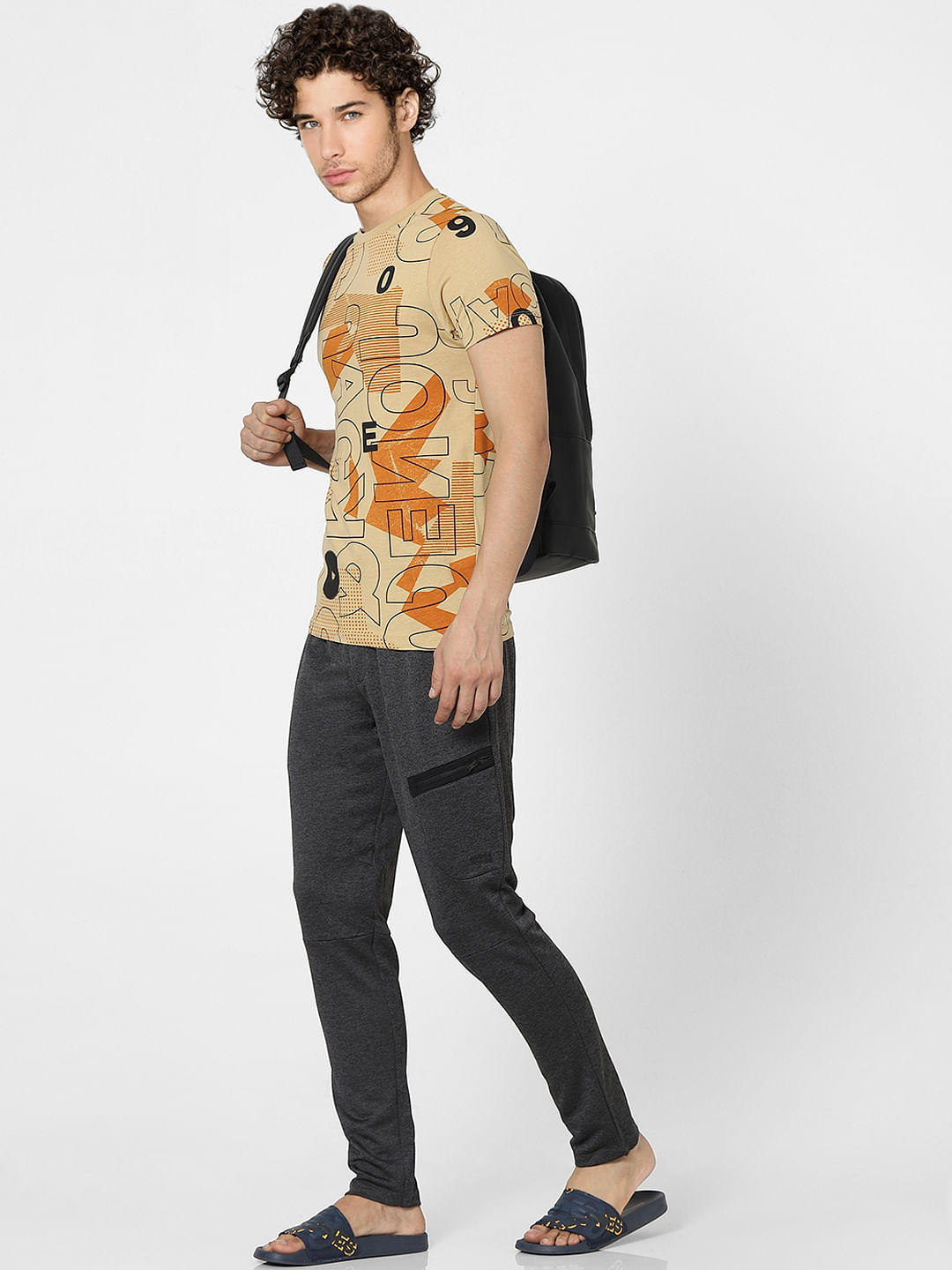 Brown Graphic Print Crew Neck T-shirt